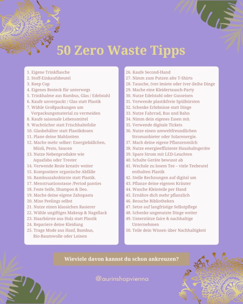 50 Zero Waste Tipps - Aurinshop Vienna